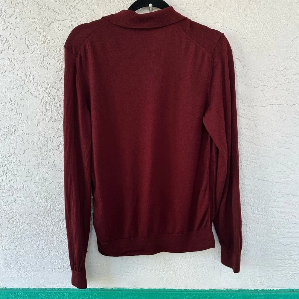 Hugo Boss Virgin Wool Polo V Neck Long Sleeve Maroon Large Soft Mens Sweater